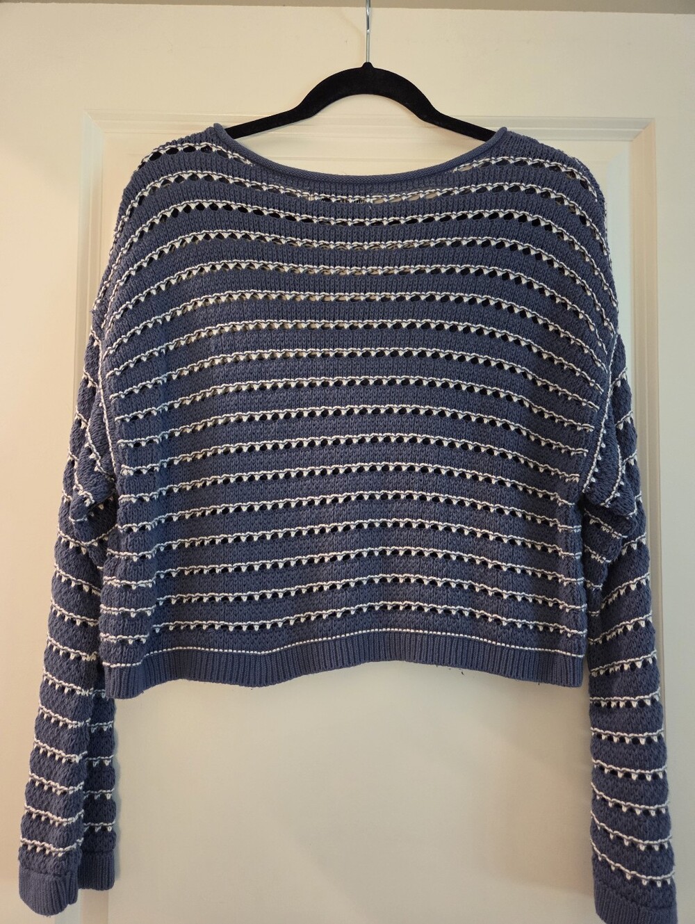 Hollister Navy and White Striped Open-Knit Crewneck Sweater - Picture 2 of 7